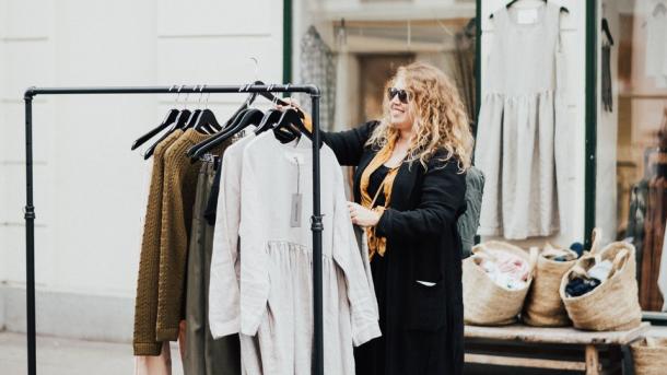 Woman shopping in Jægersborggade, Nørrebro, Copenhagen