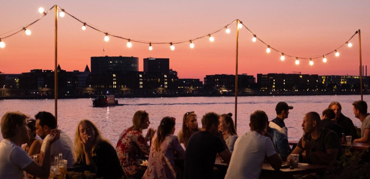 Summer evening at Reffen street food market in Copenhagen