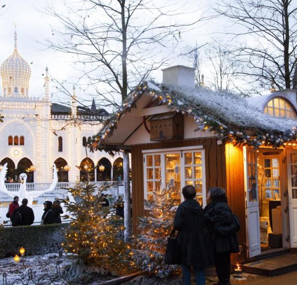 A Christmas market in Tivoli Gardens, Copenhagen, Denmark