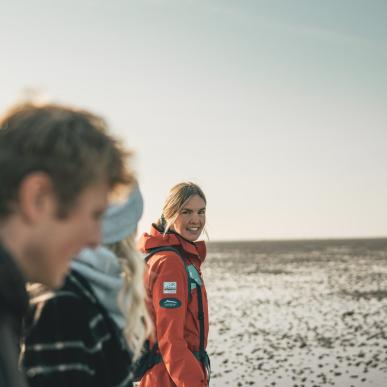 Signe, Nature guide on a oysters safari in the Wadden Sea, Denmark